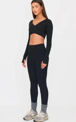 PrettyLittleThing Workout Tops*PLT SPORT Sculpt Crossover Long Sleeve Gym Crop Top