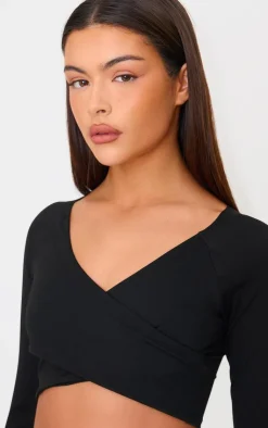PrettyLittleThing Workout Tops*PLT SPORT Sculpt Crossover Long Sleeve Gym Crop Top