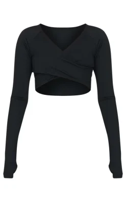 PrettyLittleThing Workout Tops*PLT SPORT Sculpt Crossover Long Sleeve Gym Crop Top