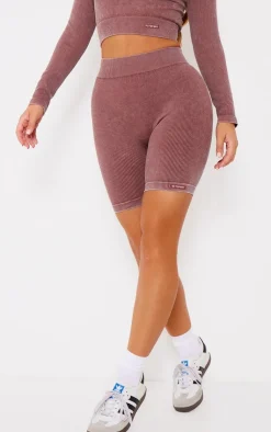 PrettyLittleThing Gym Shorts*PLT SPORT Acid Wash Seamless Rib Ruched Bum Booty Shorts