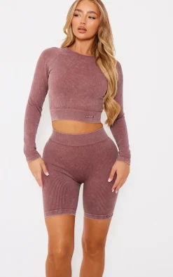 PrettyLittleThing Gym Shorts*PLT SPORT Acid Wash Seamless Rib Ruched Bum Booty Shorts