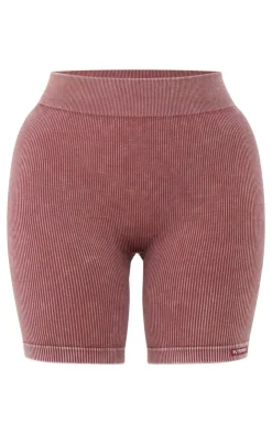 PrettyLittleThing Gym Shorts*PLT SPORT Acid Wash Seamless Rib Ruched Bum Booty Shorts