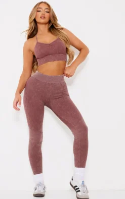 PrettyLittleThing Seamless Gym Wear*PLT SPORT Acid Wash Seamless Rib High Waist Gym Leggings