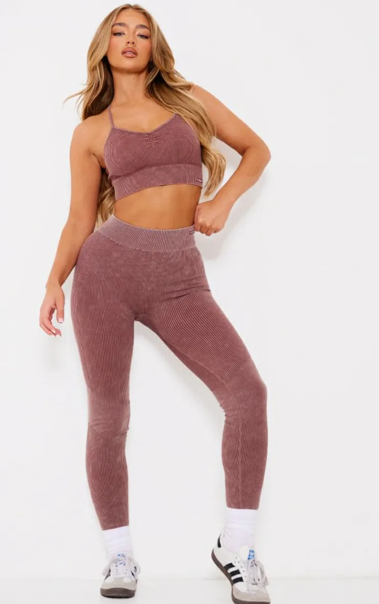 PrettyLittleThing Seamless Gym Wear*PLT SPORT Acid Wash Seamless Rib High Waist Gym Leggings