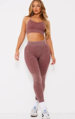 PrettyLittleThing Sports Bras*PLT SPORT Acid Wash Seamless Rib Longline Cage Back Sports Bra