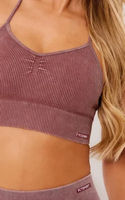 PrettyLittleThing Sports Bras*PLT SPORT Acid Wash Seamless Rib Longline Cage Back Sports Bra