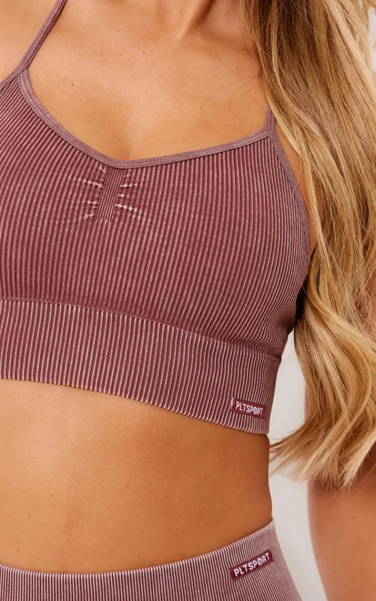 PrettyLittleThing Sports Bras*PLT SPORT Acid Wash Seamless Rib Longline Cage Back Sports Bra