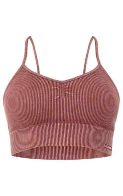 PrettyLittleThing Sports Bras*PLT SPORT Acid Wash Seamless Rib Longline Cage Back Sports Bra