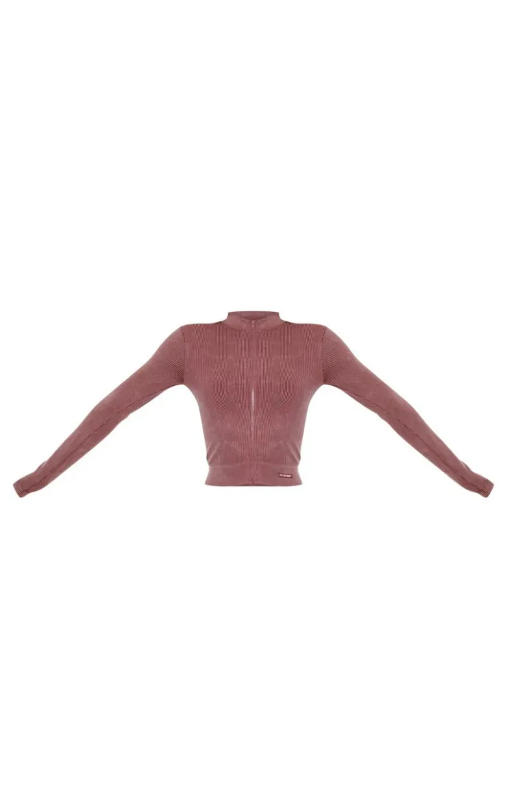 PrettyLittleThing Athletic Jackets*PLT SPORT Acid Wash Seamless Rib Zip Up Cropped Sports Jacket