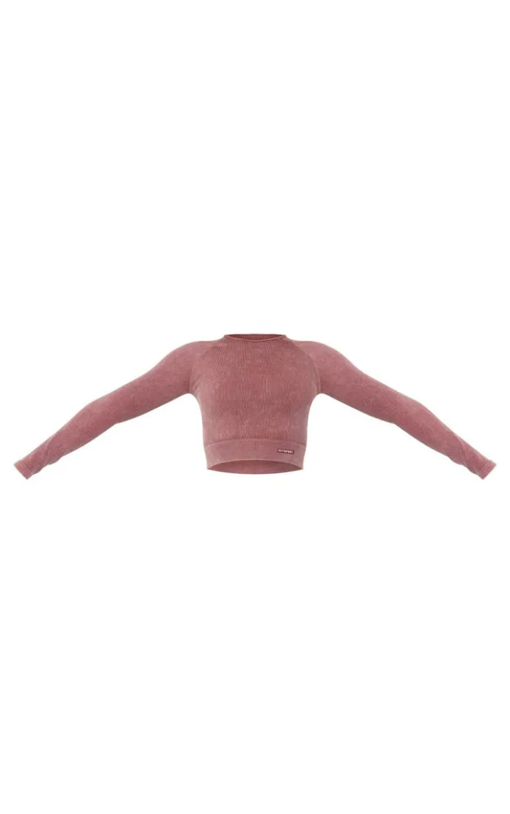 PrettyLittleThing Seamless Gym Wear*PLT SPORT Acid Wash Seamless Rib Long Sleeve Sports Top