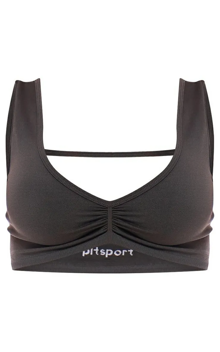 PrettyLittleThing Sports Bras*PLT SPORT Deep Seamless Ruched Front Open Back Plunge Sports Bra
