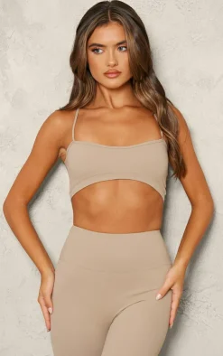 PrettyLittleThing Sports Bras*PLT SPORT Deep Stone Sculpt Curved Hem Sports Bra