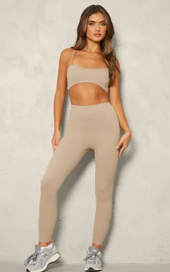 PrettyLittleThing Sports Bras*PLT SPORT Deep Stone Sculpt Curved Hem Sports Bra