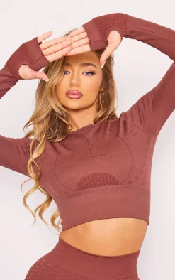 PrettyLittleThing Workout Tops*PLT SPORT Seamless Contrast Long Sleeve Crop Top