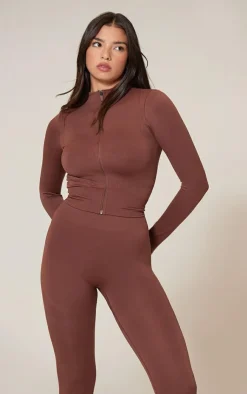 PrettyLittleThing Athletic Jackets*PLT SPORT Seamless Bust Panel Zip Up Jacket