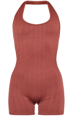 PrettyLittleThing Seamless Gym Wear*PLT SPORT Textured Seamless Halterneck Unitard