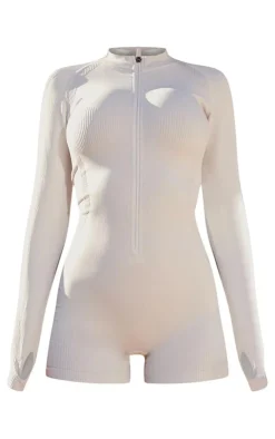 PrettyLittleThing Seamless Gym Wear*PLT SPORT Acid Wash Seamless Rib Panel Metallic Badge Short Gym Unitard