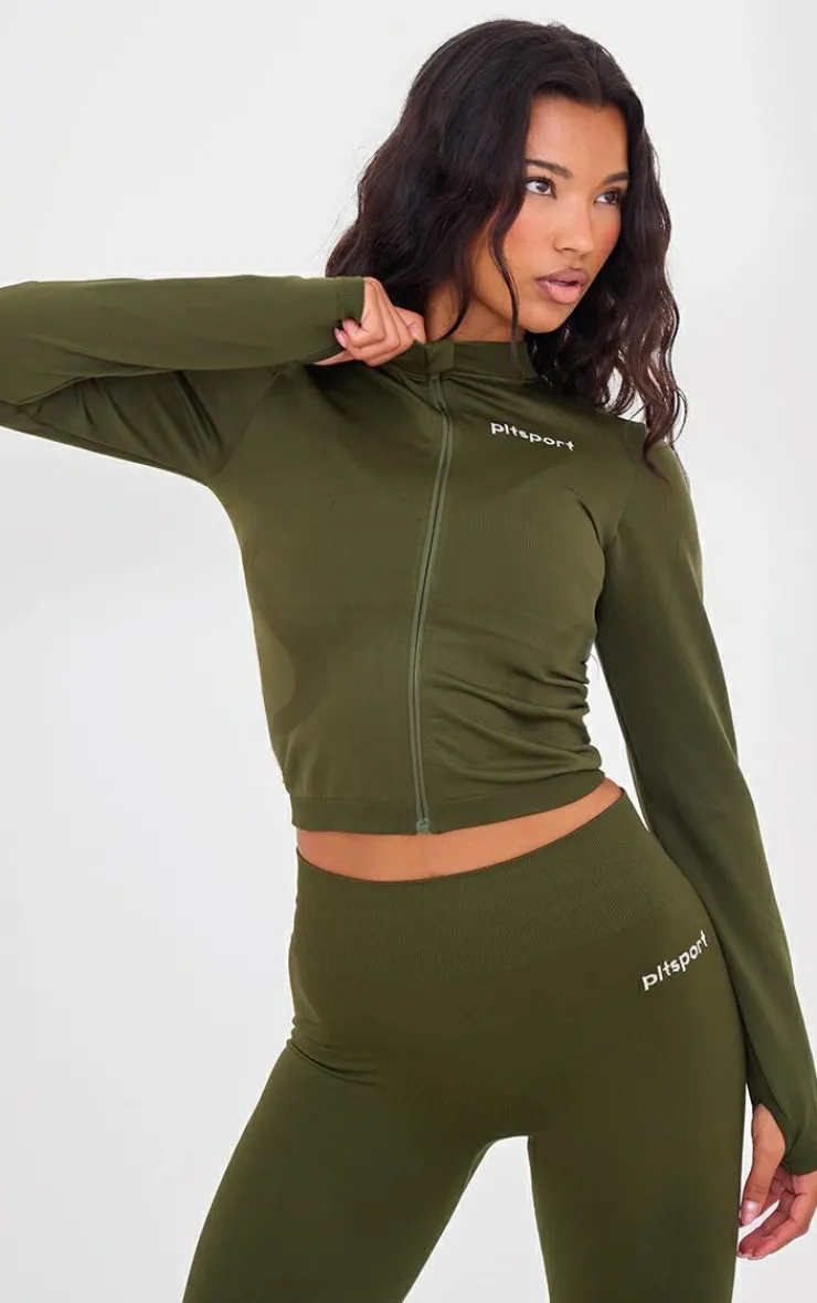 PrettyLittleThing Athletic Jackets*PLT SPORT Seamless Ribbed Detail Zip Up Sports Jacket