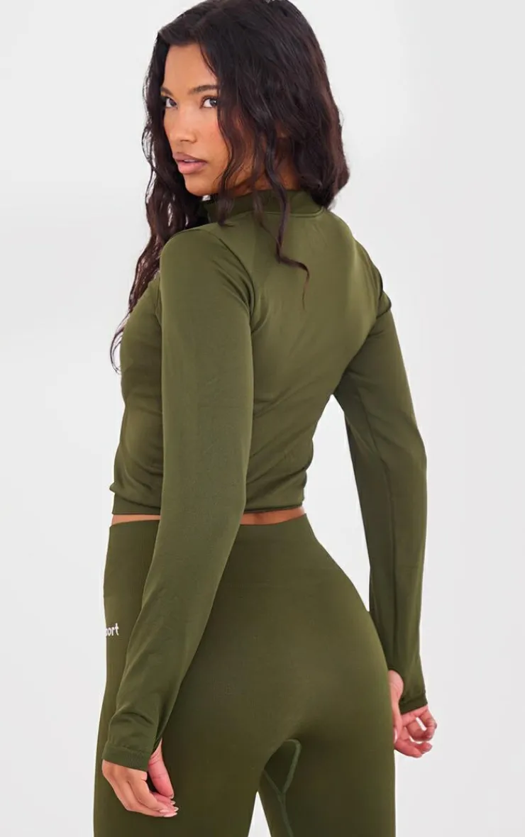 PrettyLittleThing Athletic Jackets*PLT SPORT Seamless Ribbed Detail Zip Up Sports Jacket
