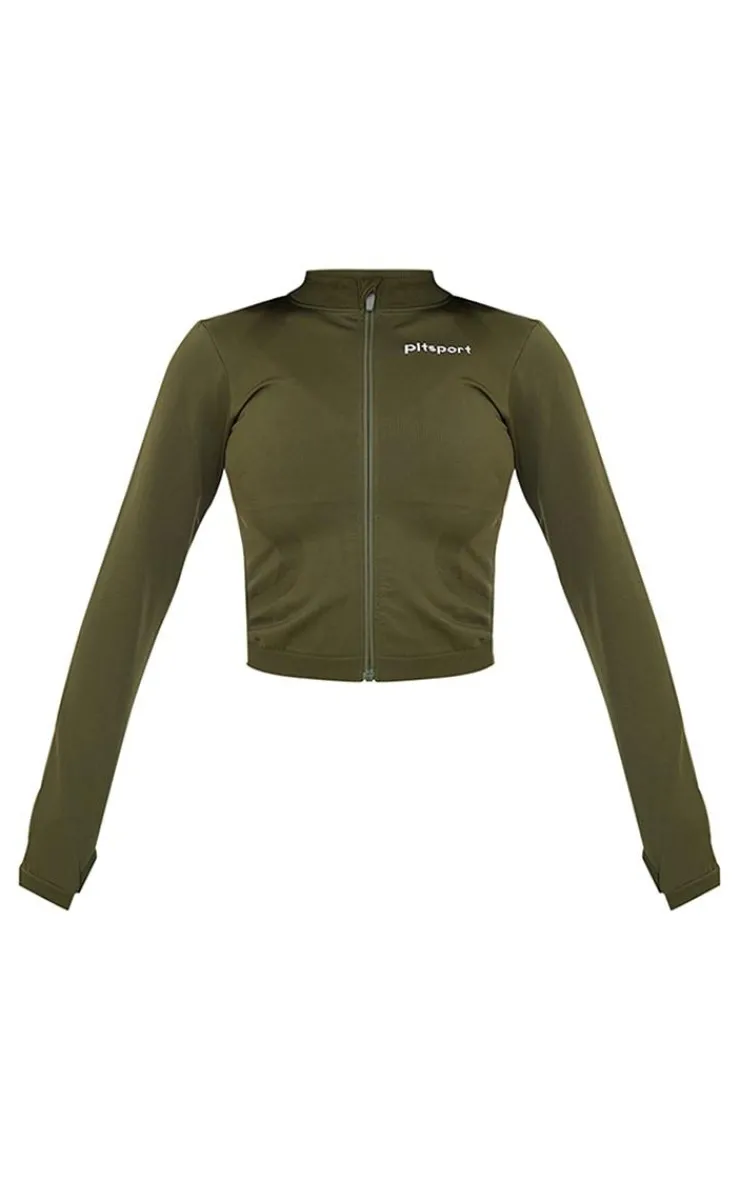 PrettyLittleThing Athletic Jackets*PLT SPORT Seamless Ribbed Detail Zip Up Sports Jacket