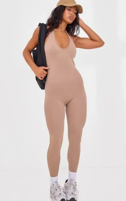 PrettyLittleThing Seamless Gym Wear*PLT SPORT Seamless Ruched Side Halterneck Unitard