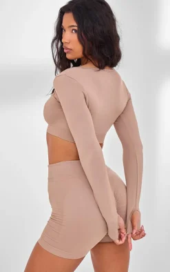 PrettyLittleThing Workout Tops*PLT SPORT Seamless Contrast Branding Square Neck Top