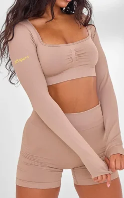 PrettyLittleThing Workout Tops*PLT SPORT Seamless Contrast Branding Square Neck Top