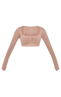 PrettyLittleThing Workout Tops*PLT SPORT Seamless Contrast Branding Square Neck Top