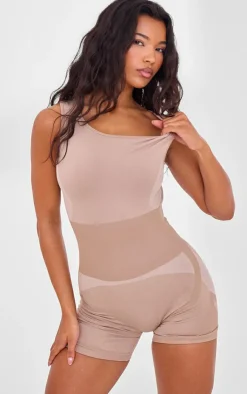 PrettyLittleThing Seamless Gym Wear*PLT SPORT Seamless Open Back Jacquard Unitard