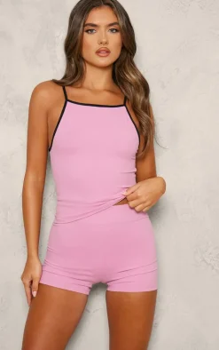 PrettyLittleThing Workout Tops*PLT SPORT Mauve Sculpt Contrast Binding Racer Neck Top