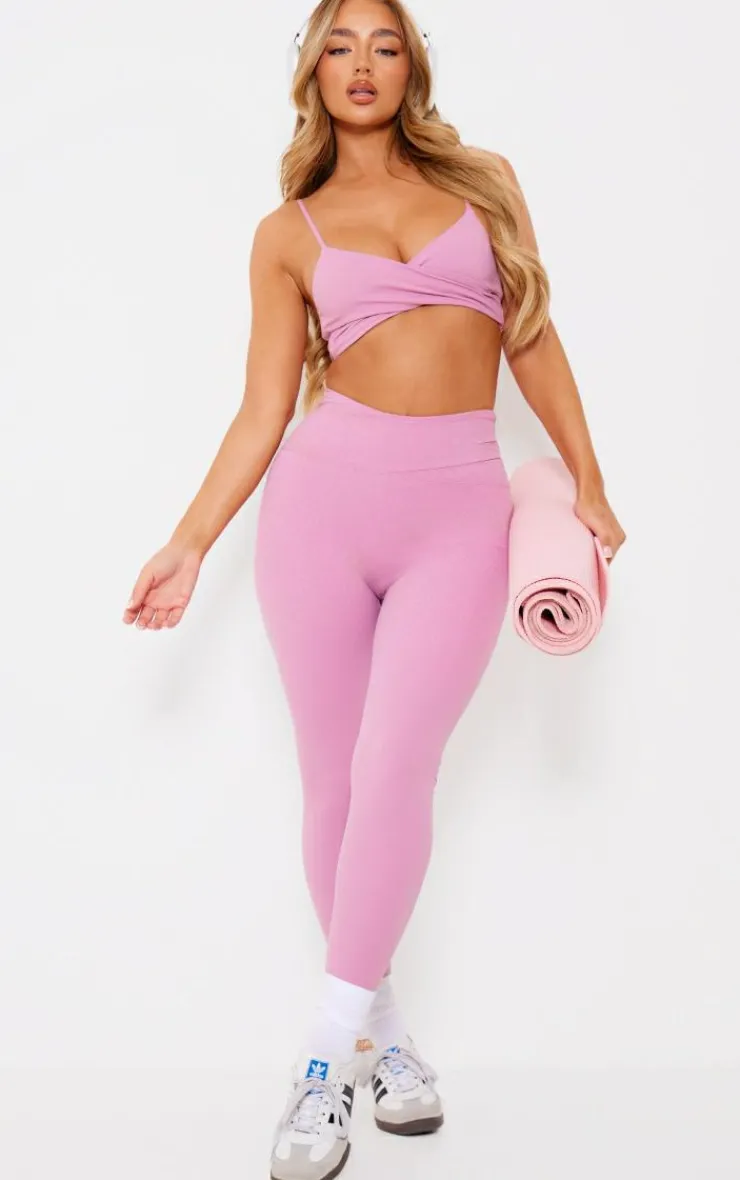 PrettyLittleThing Sports Bras*PLT SPORT Mauve Sculpt Wrap Over Sports Bra