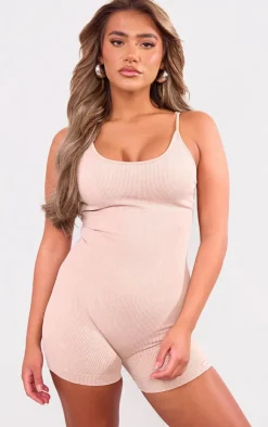 PrettyLittleThing Seamless Gym Wear*PLT SPORT Mocha Acid Wash Seamless Gym Unitard