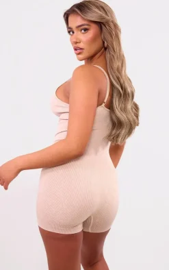 PrettyLittleThing Seamless Gym Wear*PLT SPORT Mocha Acid Wash Seamless Gym Unitard