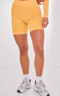 PrettyLittleThing Gym Shorts*PLT SPORT Acid Wash Seamless Rib Ruched Bum Booty Shorts