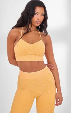 PrettyLittleThing Sports Bras*PLT SPORT Acid Wash Seamless Rib Longline Cage Back Sports Bra