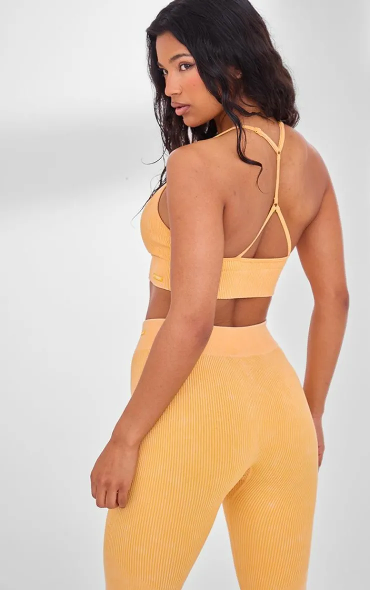 PrettyLittleThing Sports Bras*PLT SPORT Acid Wash Seamless Rib Longline Cage Back Sports Bra