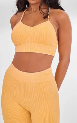 PrettyLittleThing Sports Bras*PLT SPORT Acid Wash Seamless Rib Longline Cage Back Sports Bra
