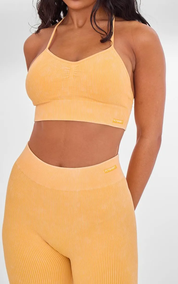 PrettyLittleThing Sports Bras*PLT SPORT Acid Wash Seamless Rib Longline Cage Back Sports Bra