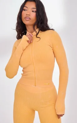 PrettyLittleThing Athletic Jackets*PLT SPORT Acid Wash Seamless Rib Zip Up Cropped Sports Jacket
