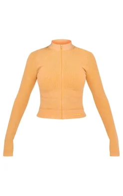 PrettyLittleThing Athletic Jackets*PLT SPORT Acid Wash Seamless Rib Zip Up Cropped Sports Jacket