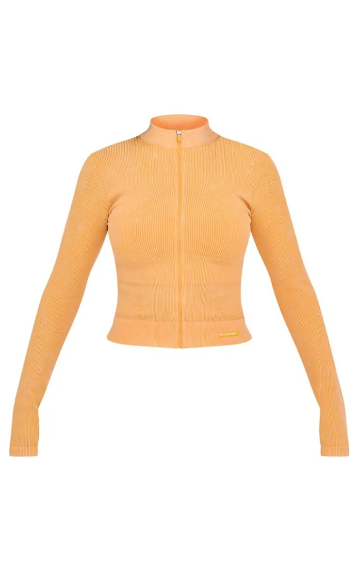 PrettyLittleThing Athletic Jackets*PLT SPORT Acid Wash Seamless Rib Zip Up Cropped Sports Jacket