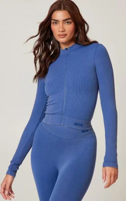 PrettyLittleThing Athletic Jackets*PLT SPORT Acid Wash Seamless Zip Up Cropped Sports Jacket
