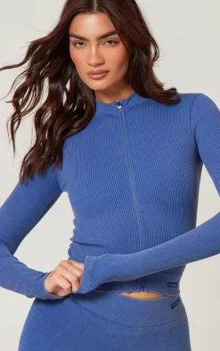 PrettyLittleThing Athletic Jackets*PLT SPORT Acid Wash Seamless Zip Up Cropped Sports Jacket