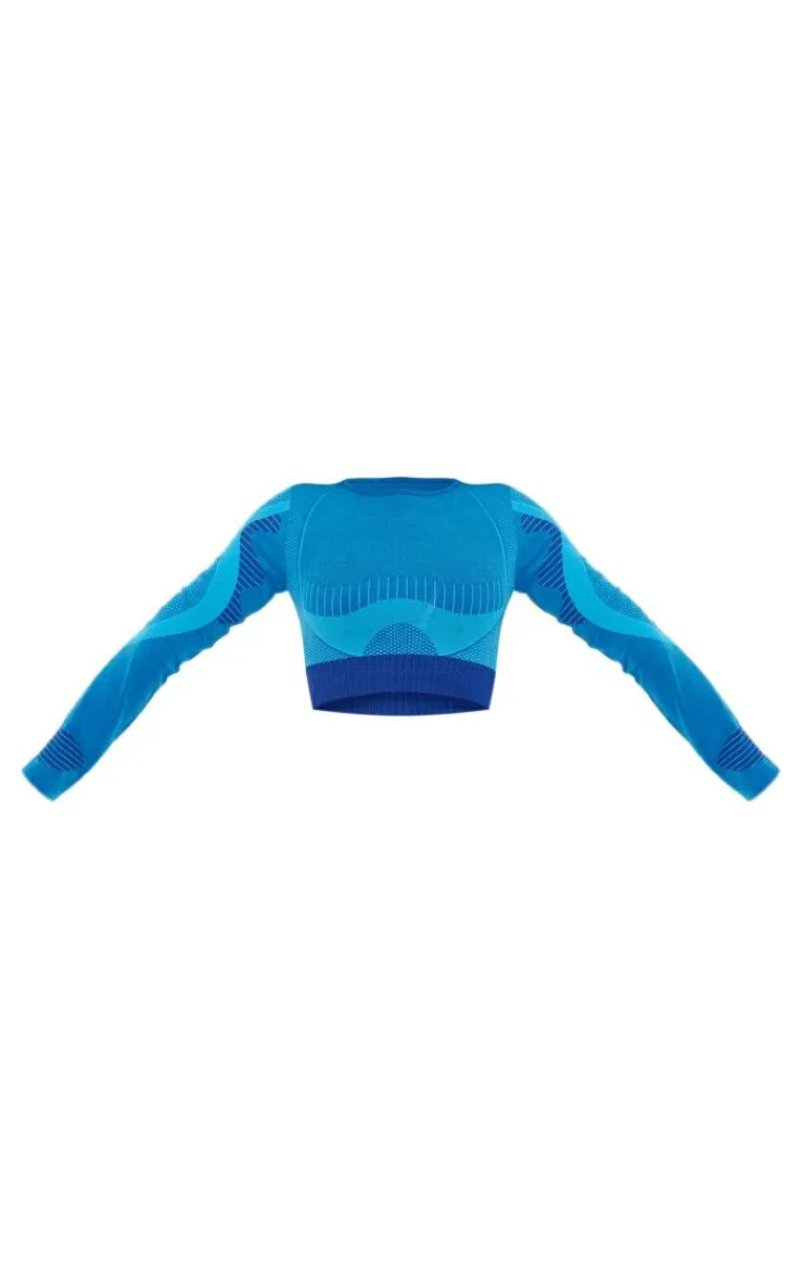 PrettyLittleThing Workout Tops*PLT SPORT Tonal Seamless Cut Out Back Long Sleeve Top