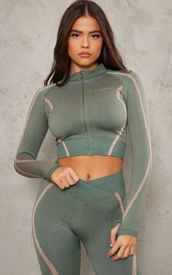 PrettyLittleThing Athletic Jackets*PLT SPORT Seamless Contrast Jacquard Cropped Sports Jacket