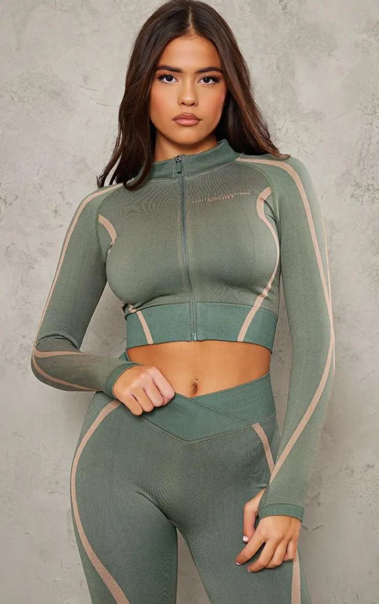 PrettyLittleThing Athletic Jackets*PLT SPORT Seamless Contrast Jacquard Cropped Sports Jacket