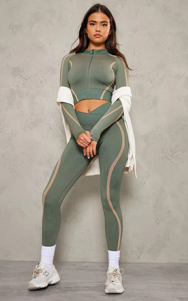 PrettyLittleThing Athletic Jackets*PLT SPORT Seamless Contrast Jacquard Cropped Sports Jacket