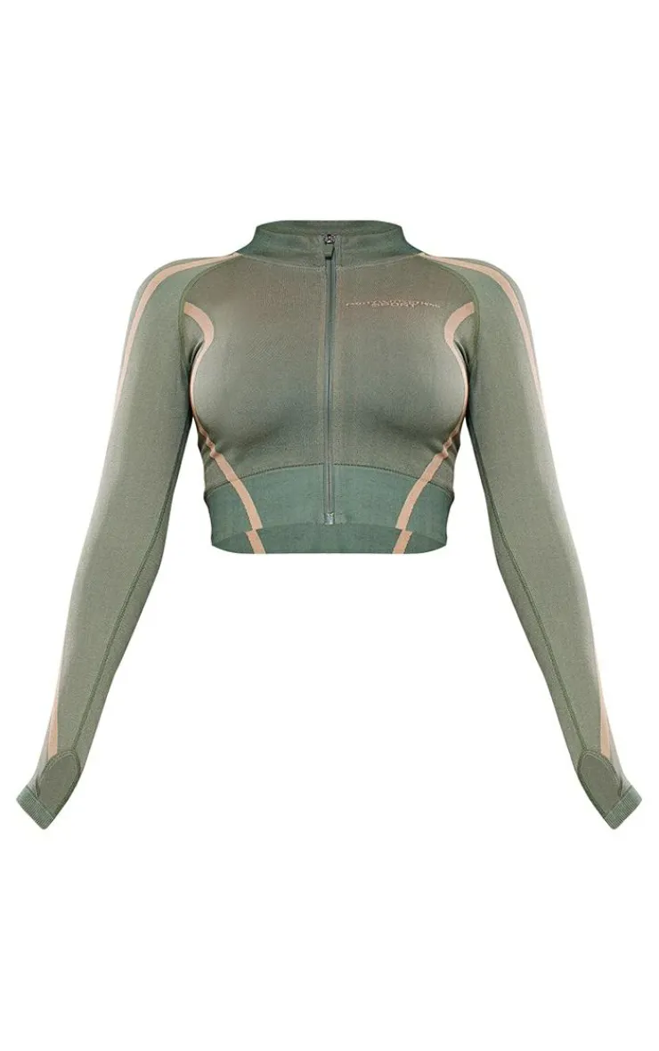 PrettyLittleThing Athletic Jackets*PLT SPORT Seamless Contrast Jacquard Cropped Sports Jacket