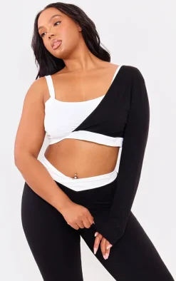 PrettyLittleThing Workout Tops*PLT SPORT Plus Sculpt Contrast Square Neck One Sleeve Crop Top