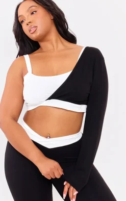 PrettyLittleThing Workout Tops*PLT SPORT Plus Sculpt Contrast Square Neck One Sleeve Crop Top